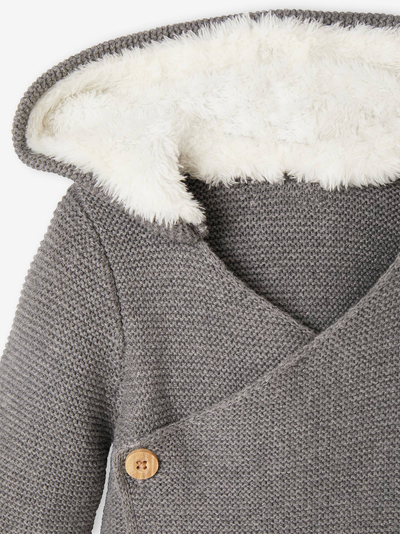 Vertbaudet Baby Strickjacke, gefütterte Kapuze - grau meliert