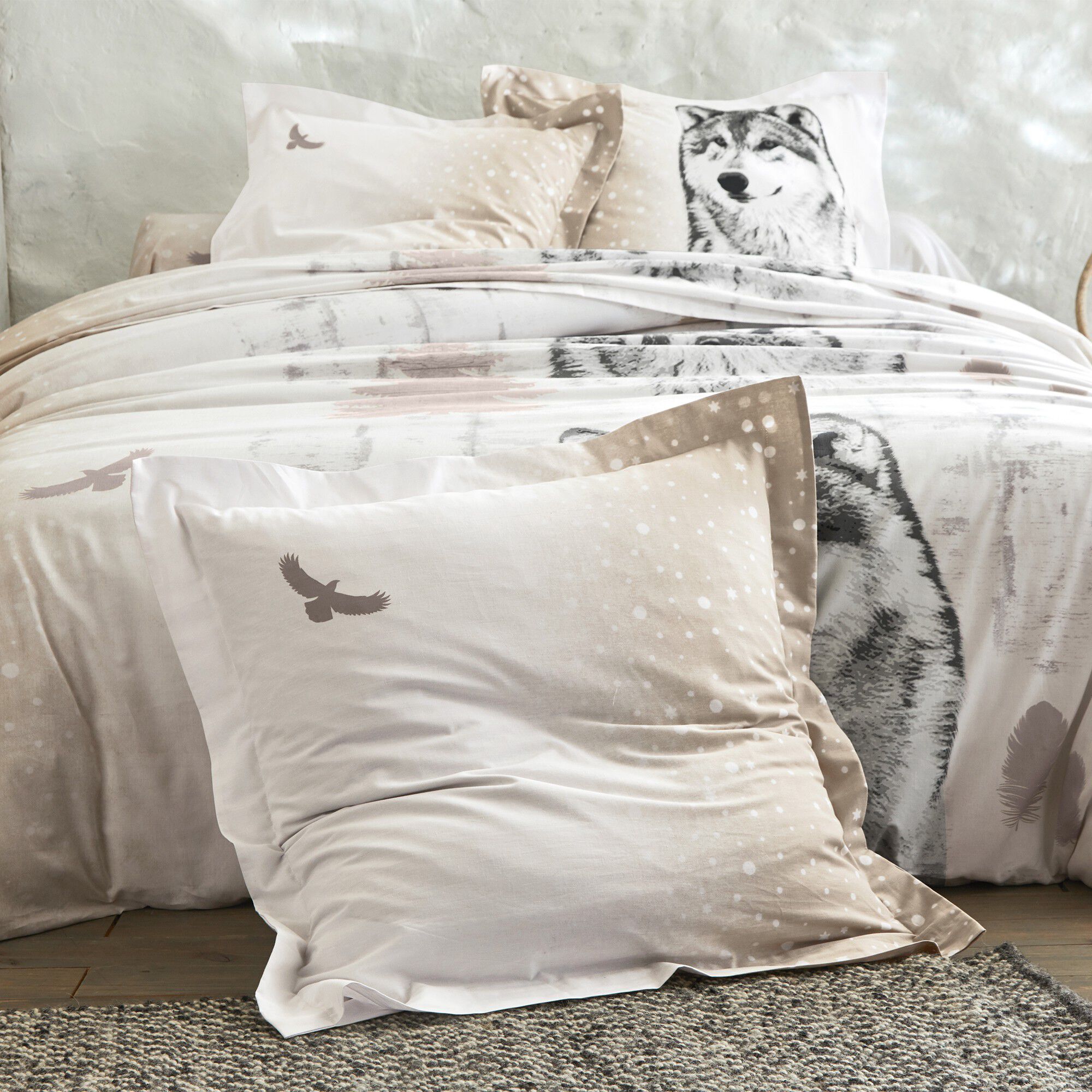 Linge de lit Artic imprimé chien-loup