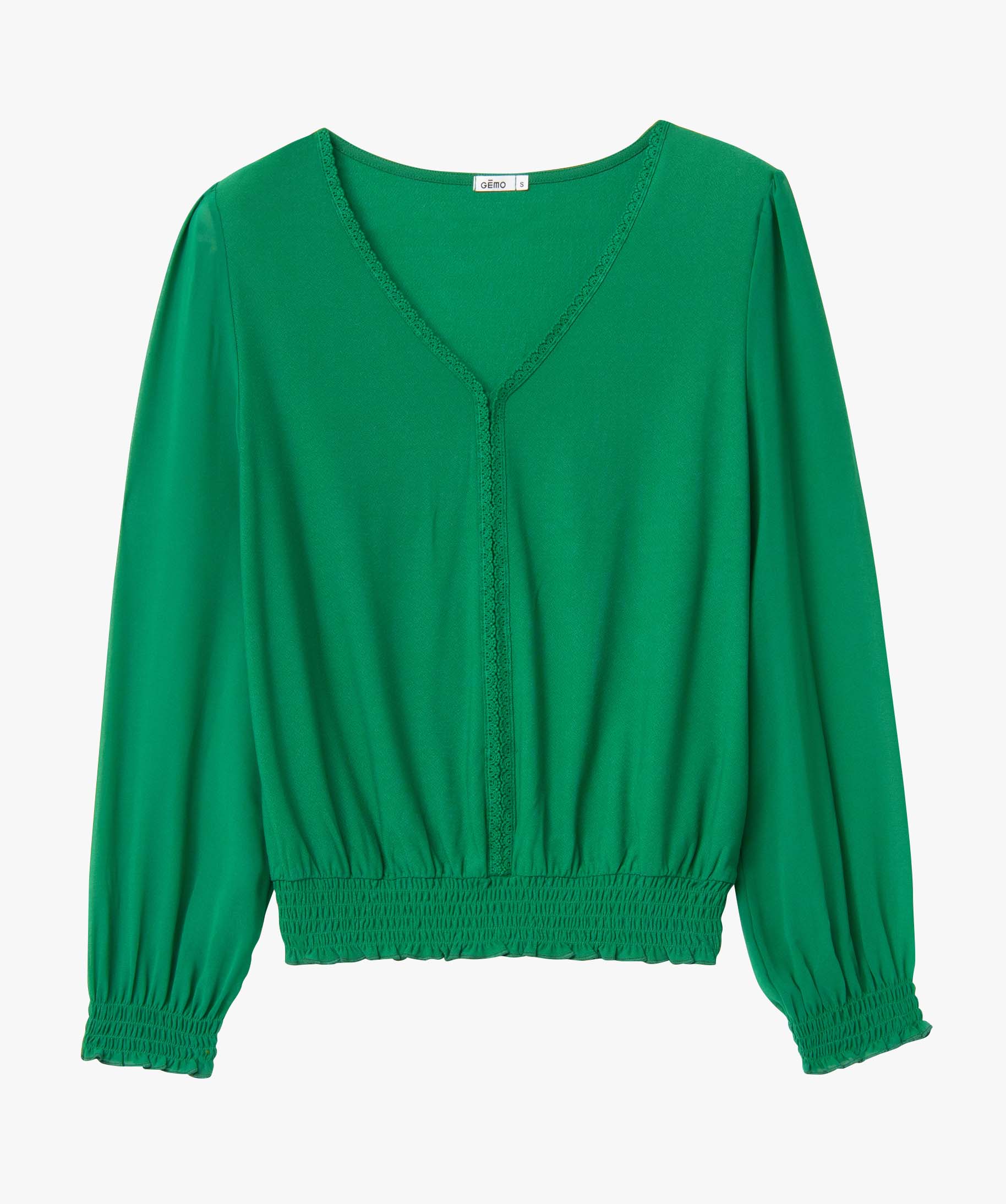 Tee-shirt femme à manches longues avec manches en voile vert | GEMO