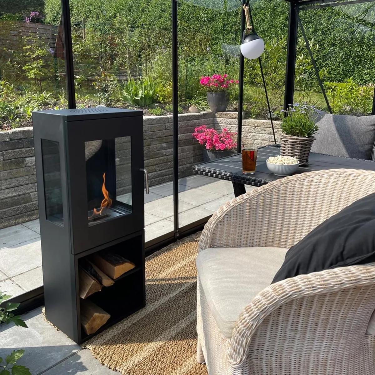 ScandiFlames Cheyenne Schwarzer Bioethanol-Kamin, 95 cm hoch, 3-seitige Flammenansicht, 1,9 kW