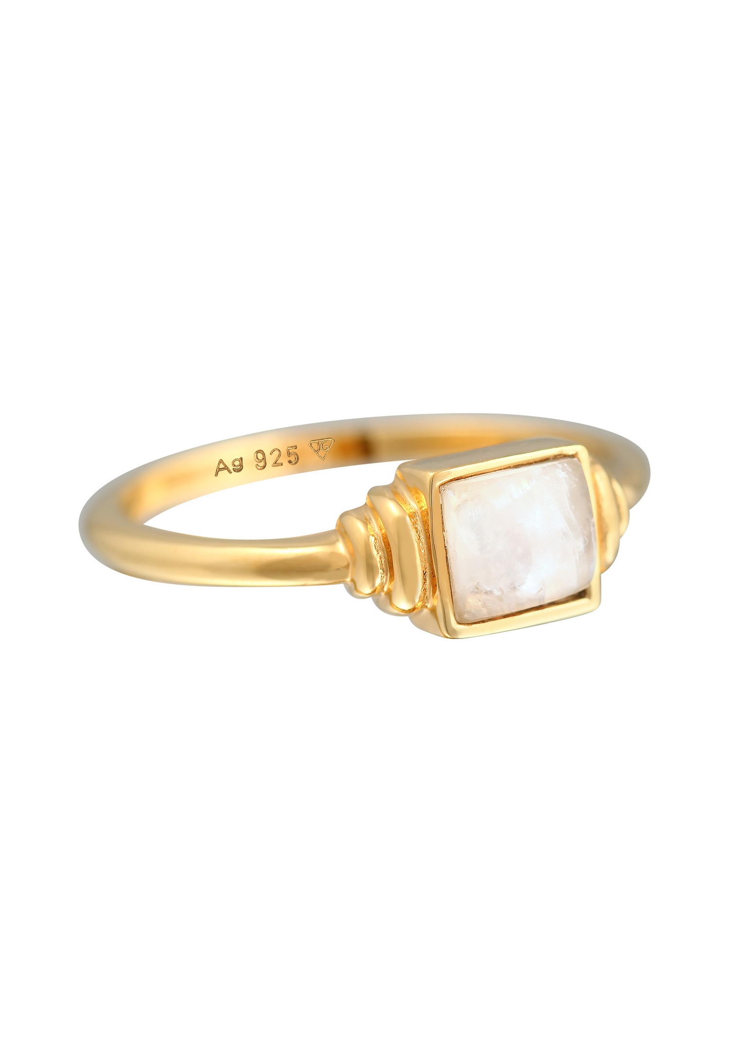 Anello quadrato vintage da donna Elli PREMIUM con pietra di luna in argento sterling 925 placcato oro