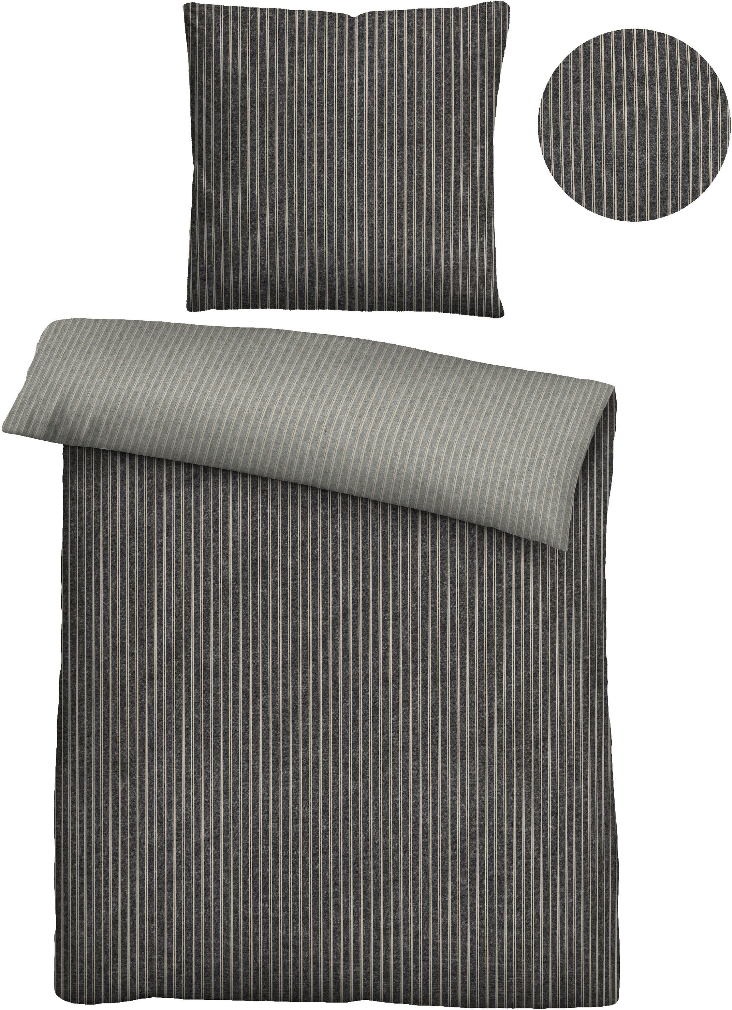Wendebettwäsche Tillmann in Gr. 135x200 oder 155x220 cm, Biberna, Flanell, 2 teilig, Flanell kuschelig warm im Winter, gestreifte Bettwäsche mit Wendeoptik