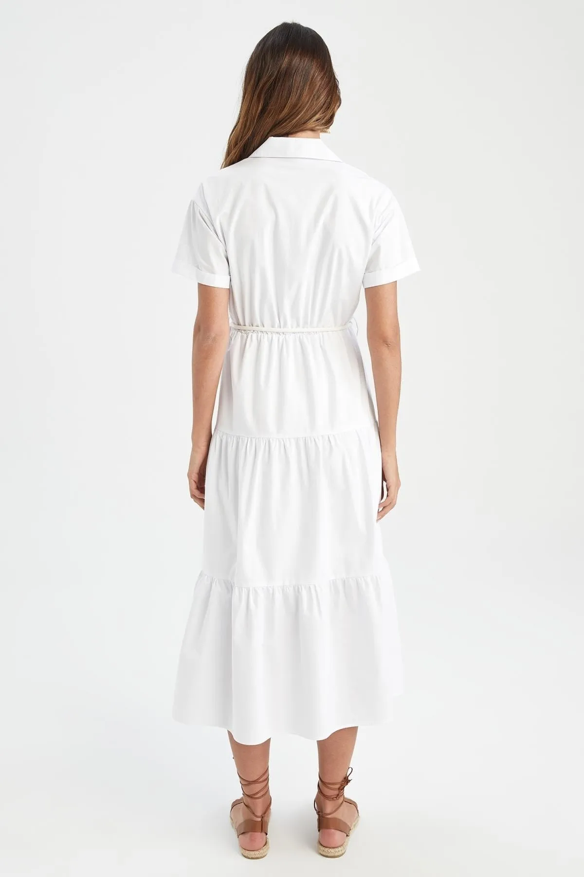 DeFacto  Kurzarmkleid aus 100 % gewebter Popeline mit Hemdkragen und Futter