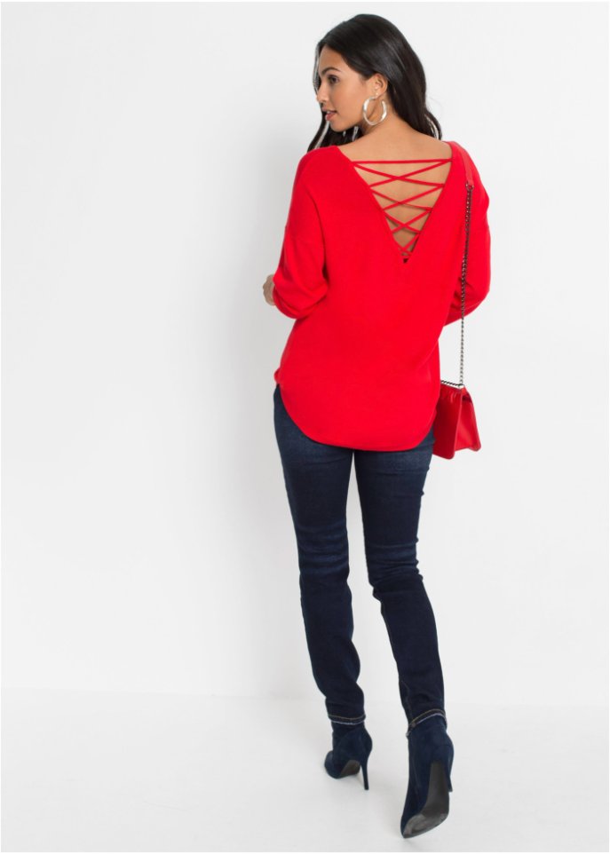 Pullover mit V-Ausschnitt hinten