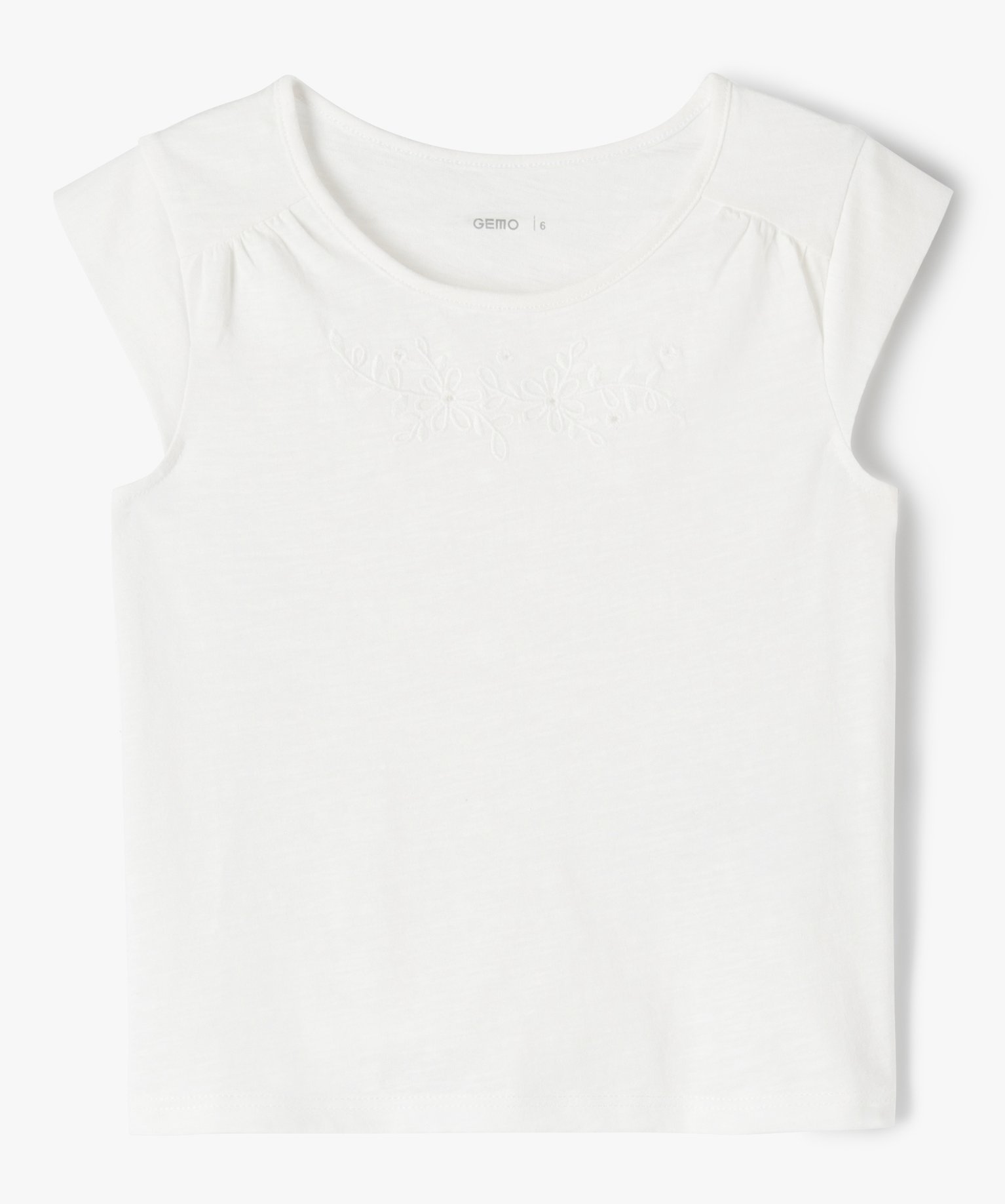 Tee-shirt droit à manches très courtes et broderie fille ecru | GEMO