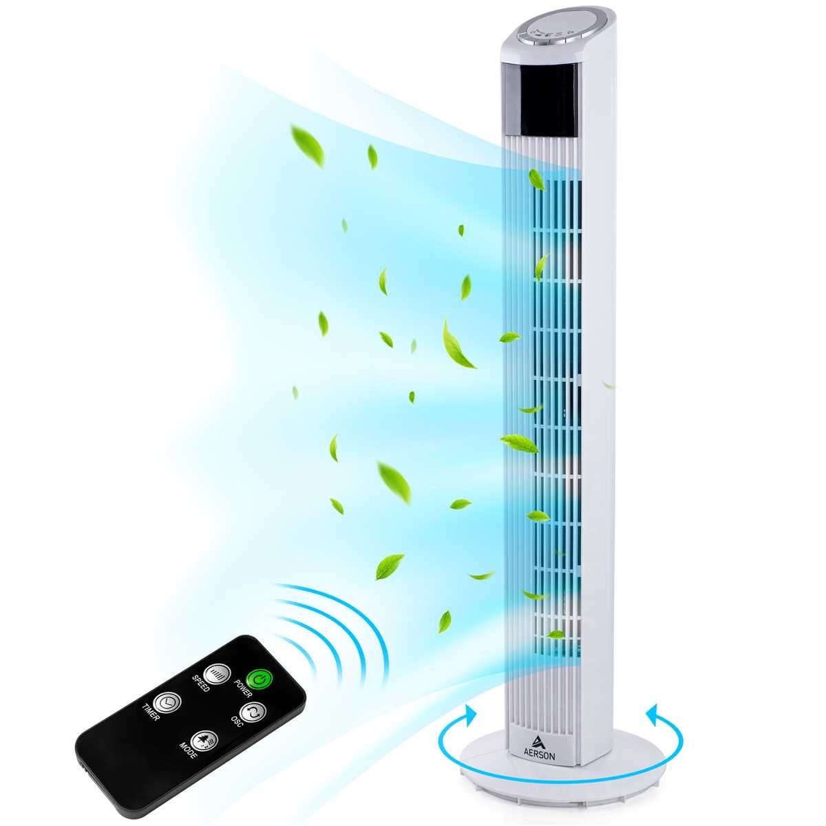 AERSON Turmventilator Ventilator mit Fernbedienung & Timer 90 cm Tower Fan, 3 Stufen, LED Display Raumtemperaturanzeige 45 W