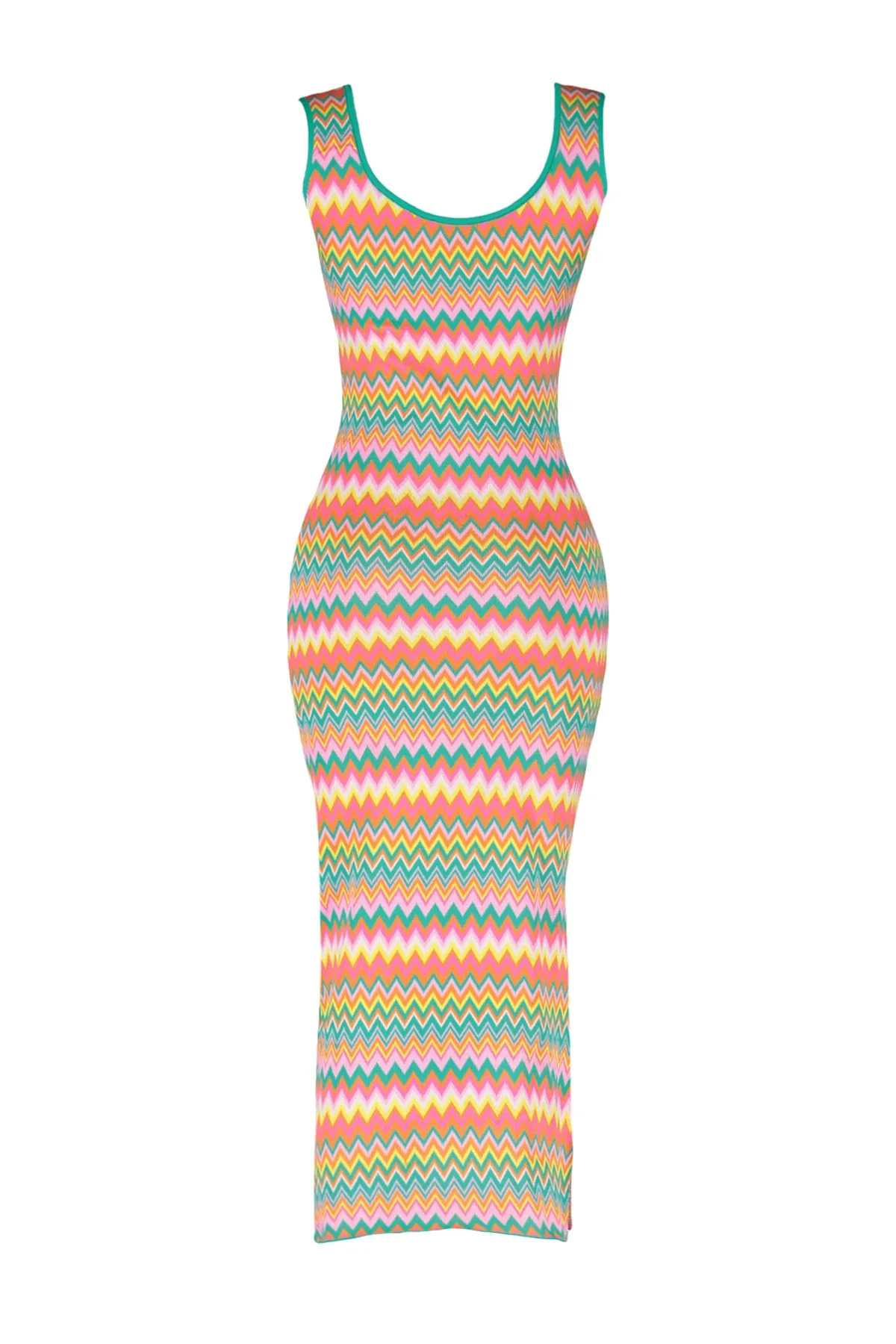 Trendyol Collection  Grünes Maxi-Strickkleid mit Farbblockmuster TWOSS23EL00678