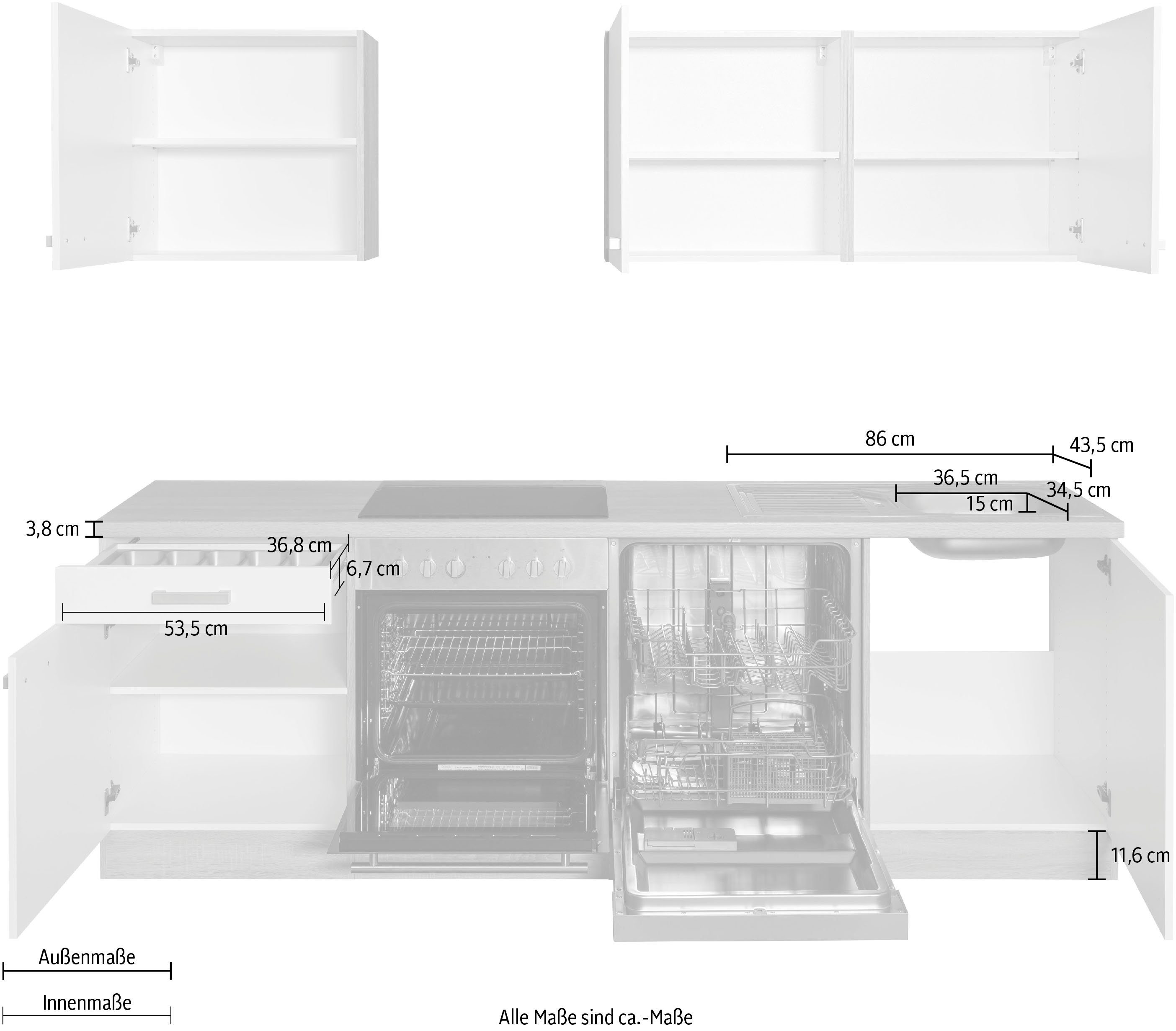 OPTIFIT Küchenzeile Leer, 240 cm breit, inkl. Elektrogeräte der Marke HANSEATIC