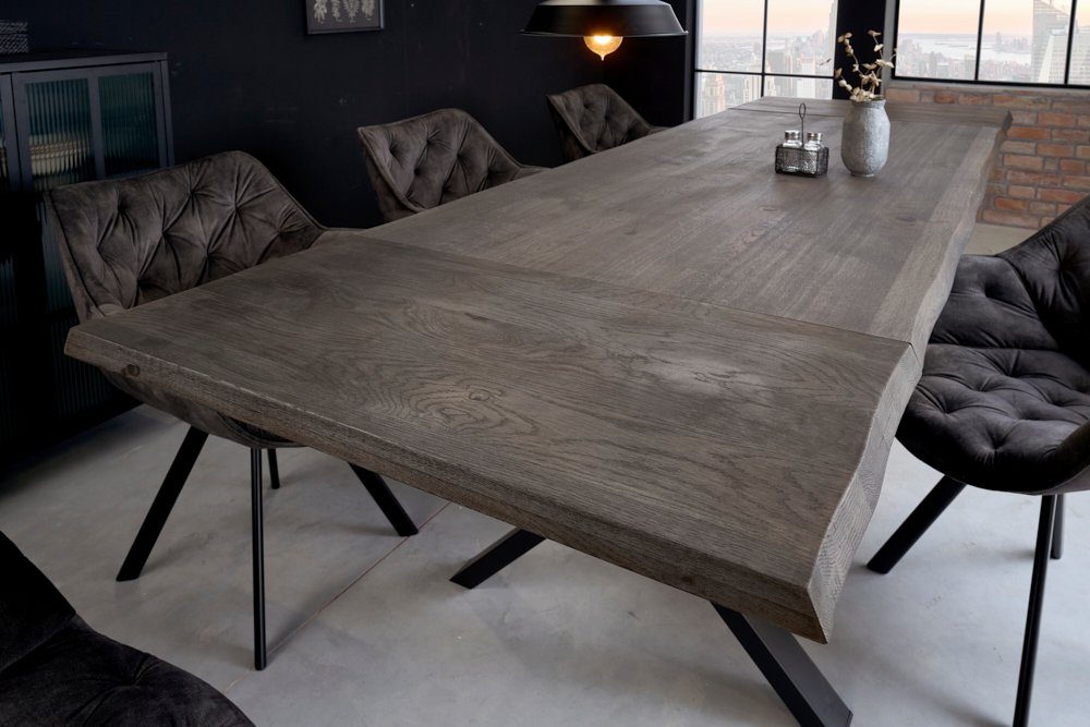 riess-ambiente Ansteckplatte WILD OAK 50cm grau (smoke finish), Set, 2St., Esszimmer · Massivholz · Wildeiche · Baumkante · Verlängerung · geölt