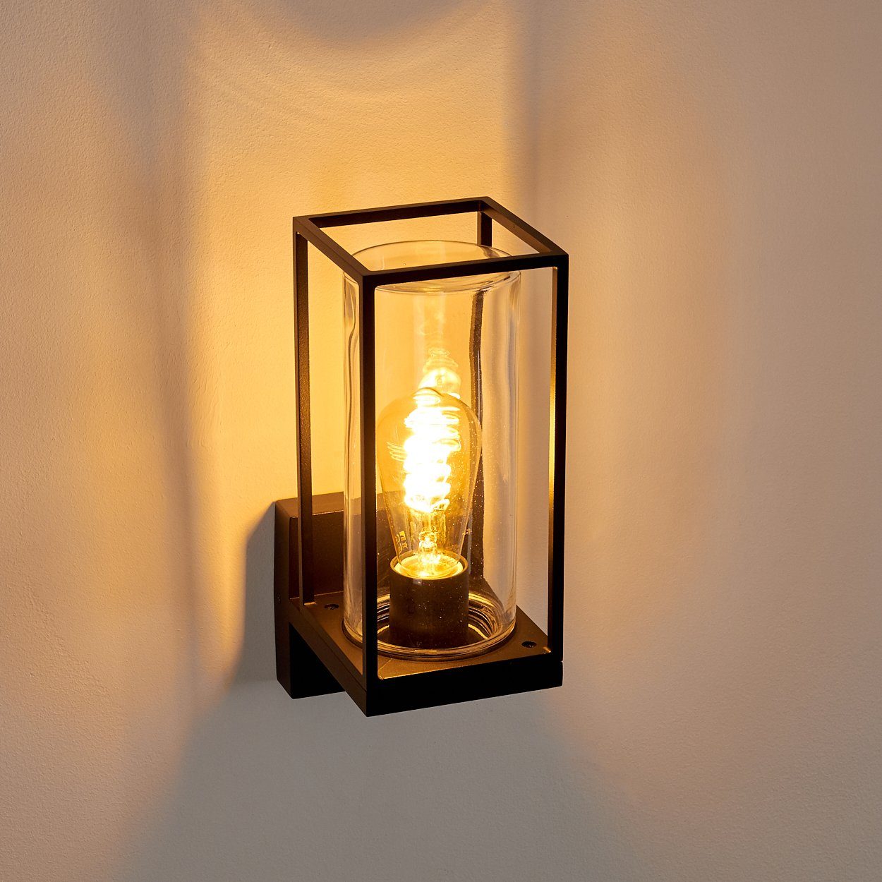 hofstein Außen-Wandleuchte Besana Wandlampe aus Metall, Schwarz, 4 Gläser Bernsteinfarben/Klar, ohne Leuchtmittel, Industrial Style Außenlampe mit Lichteffekt an der Wand, E27, IP44