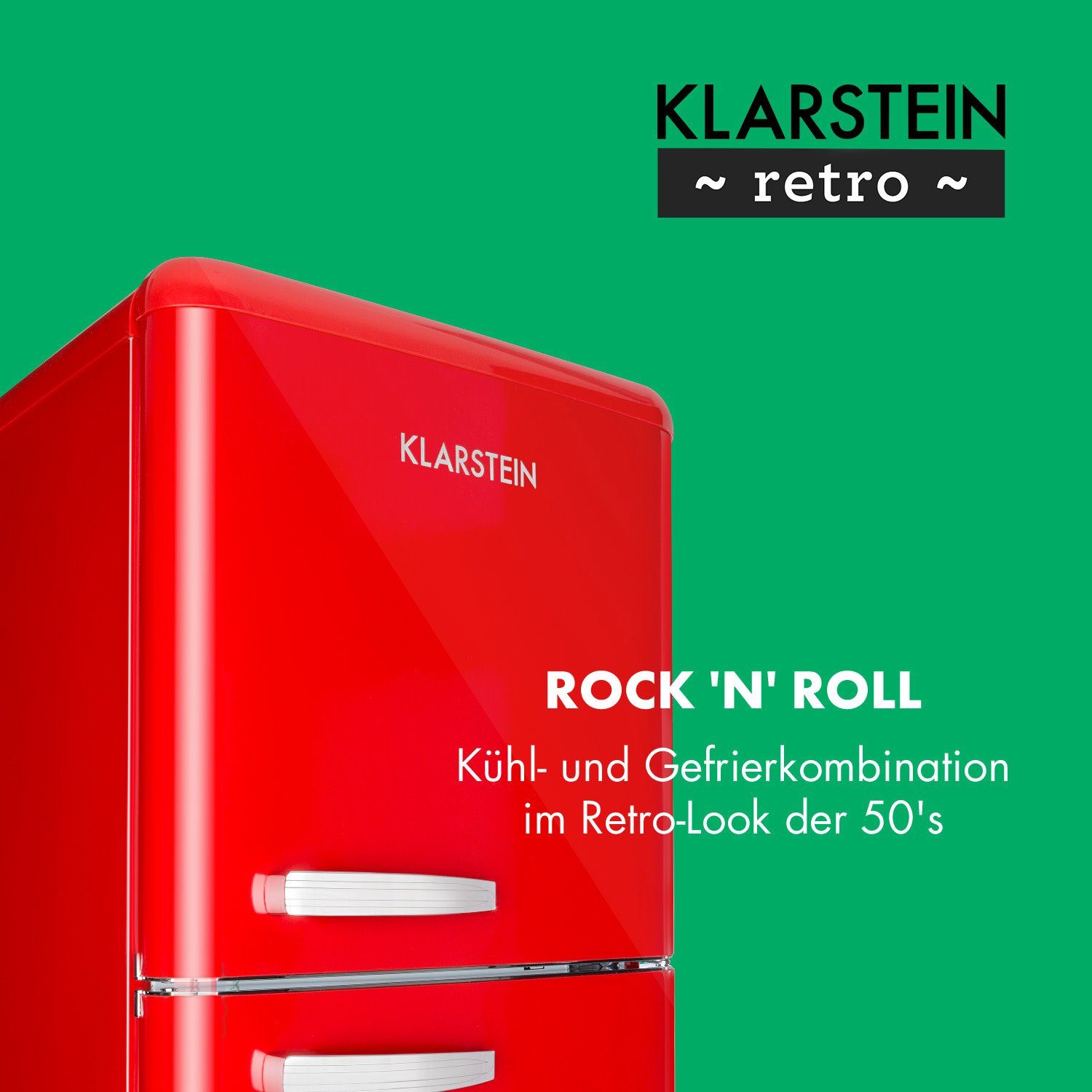 Klarstein Kühl-/Gefrierkombination CO2- Audrey 250R 10032238A, 172 cm hoch, 55 cm breit, Kühlschrank mit Gefrierfach Kühl Gefrierkombination freistehend Retro