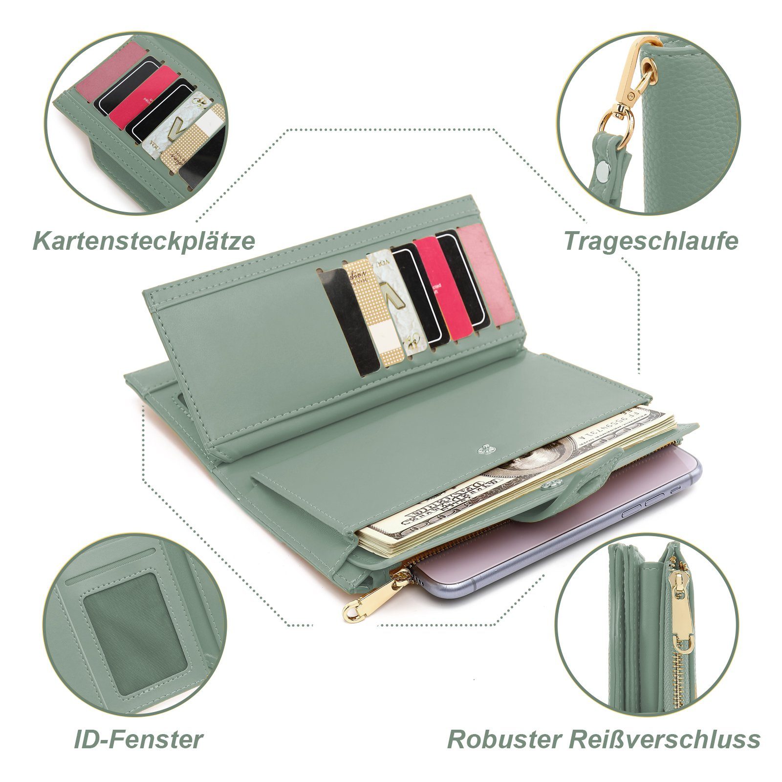 TAN.TOMI Brieftasche Portemonnaie Damen, Geldbörse für Frauen mit Lanyard (Brieftasche), Geldbörse aus hochwertigem Kunstleder
