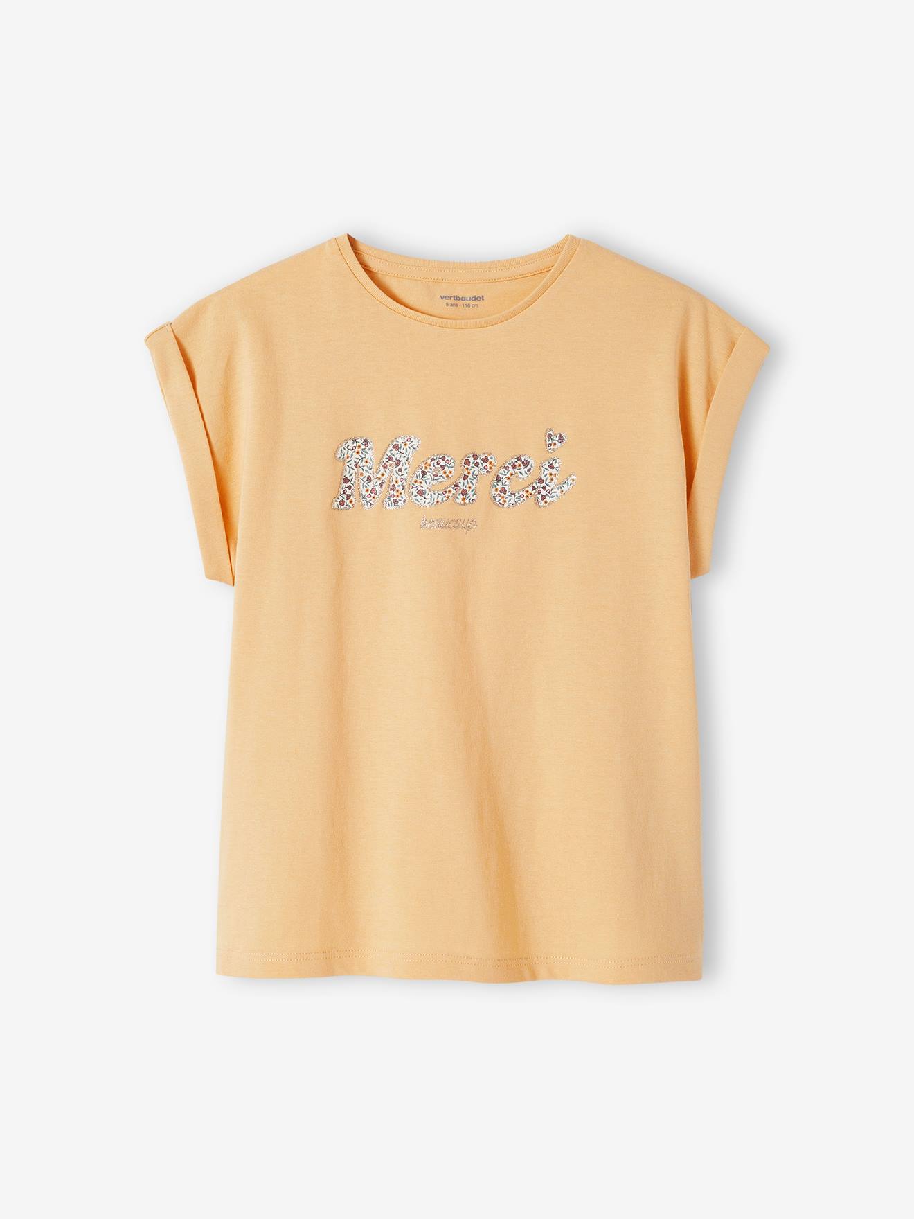 Vertbaudet Mädchen T-Shirt, Blumen-Schriftzug Oeko-Tex - marine/tres bien