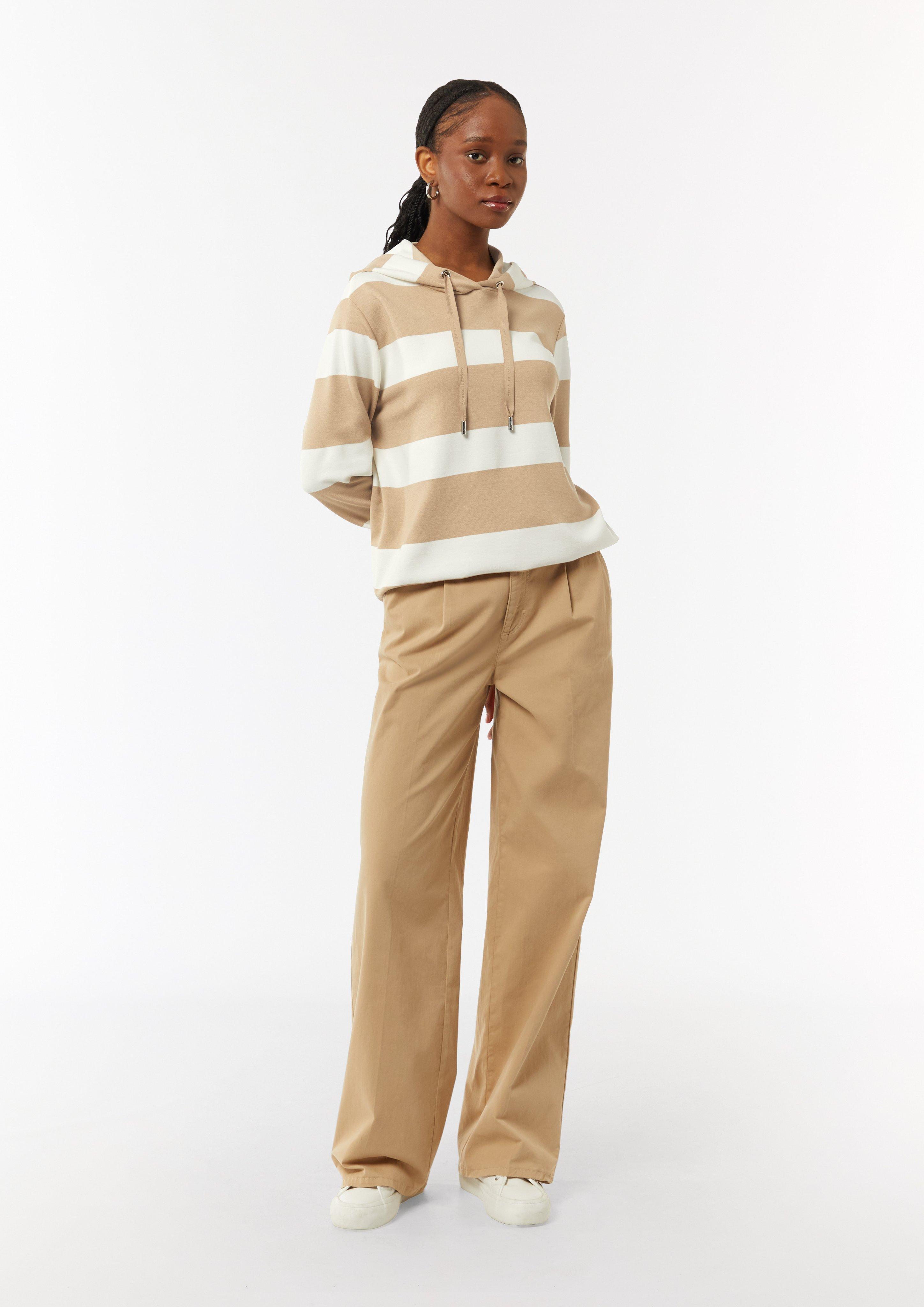 Sweatshirt mit Kapuze und Blockstreifen - sandstein