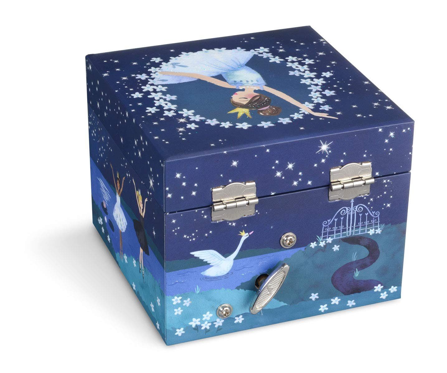 Jewelkeeper Schmuckkasten Spieluhr Schmuckschatulle mit Ausziehfach - Figur, Blau Glitter Blau Ballerina