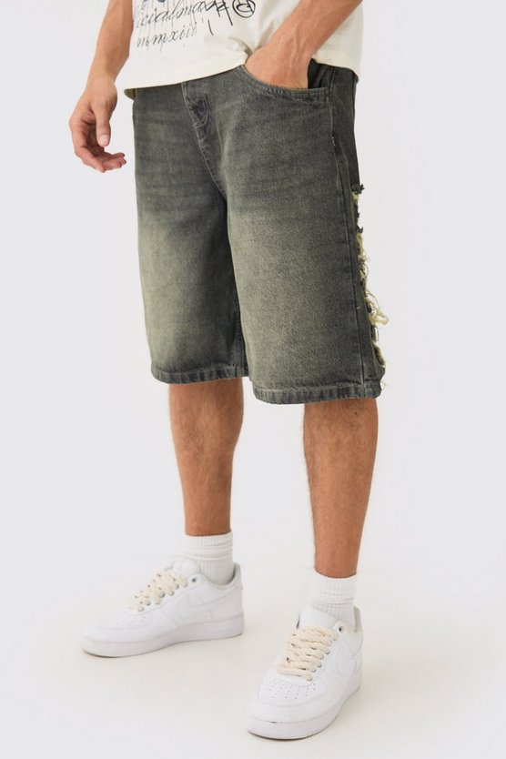 Lockere extrem zerrissene Jeansshorts in Antik-Grau