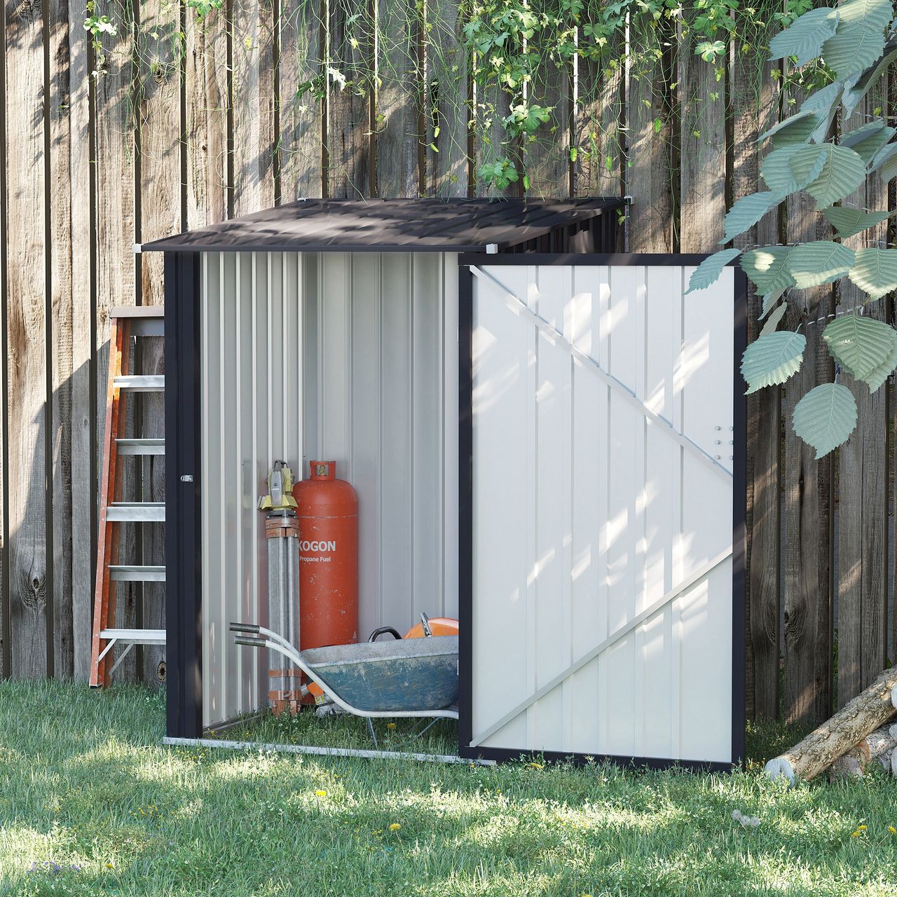 Outsunny Gerätehaus mit Pultdach 1 x 1 m Metall Gartenhaus 0,92m² Stahl Grau
