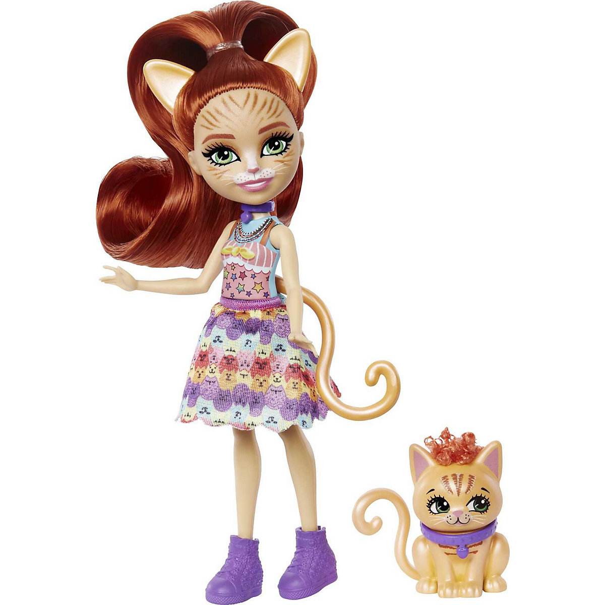 Enchantimals City Tails Puppe Katzenmädchen Tarla Tabby (ca. 15 cm) und Tierfigur Cuddler