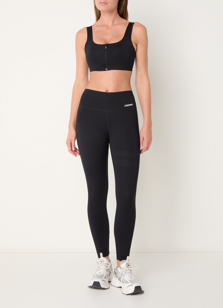 Pantaloni scurți sport cu talie înaltă, decupați cu laser, cu logo-ul STRONGER imprimat.