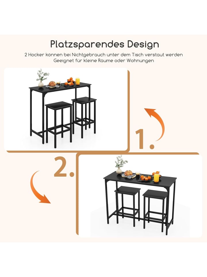 COSTWAY Bartisch mit Barhocker Set in Schwarz günstig kaufen onesize