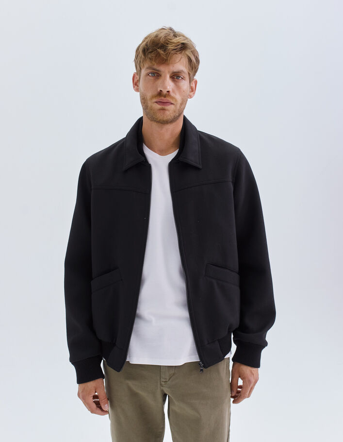 Blouson noir forme bomber à double col Homme