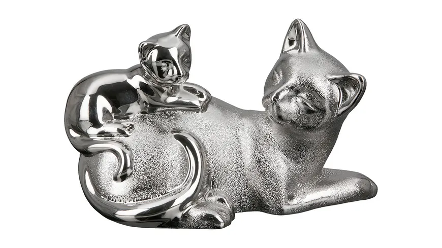 GILDE Porzellan Skulptur Katze silber