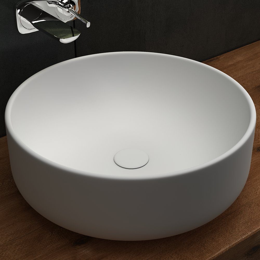 Alpenberger Waschbecken Alpenberger Aufsatzwaschbecken Keramik rund 41 cm (1-tlg., 1-St., Keramikbecken), hygienische Nanobeschichtung, pflegeleichtes Schalenbecken