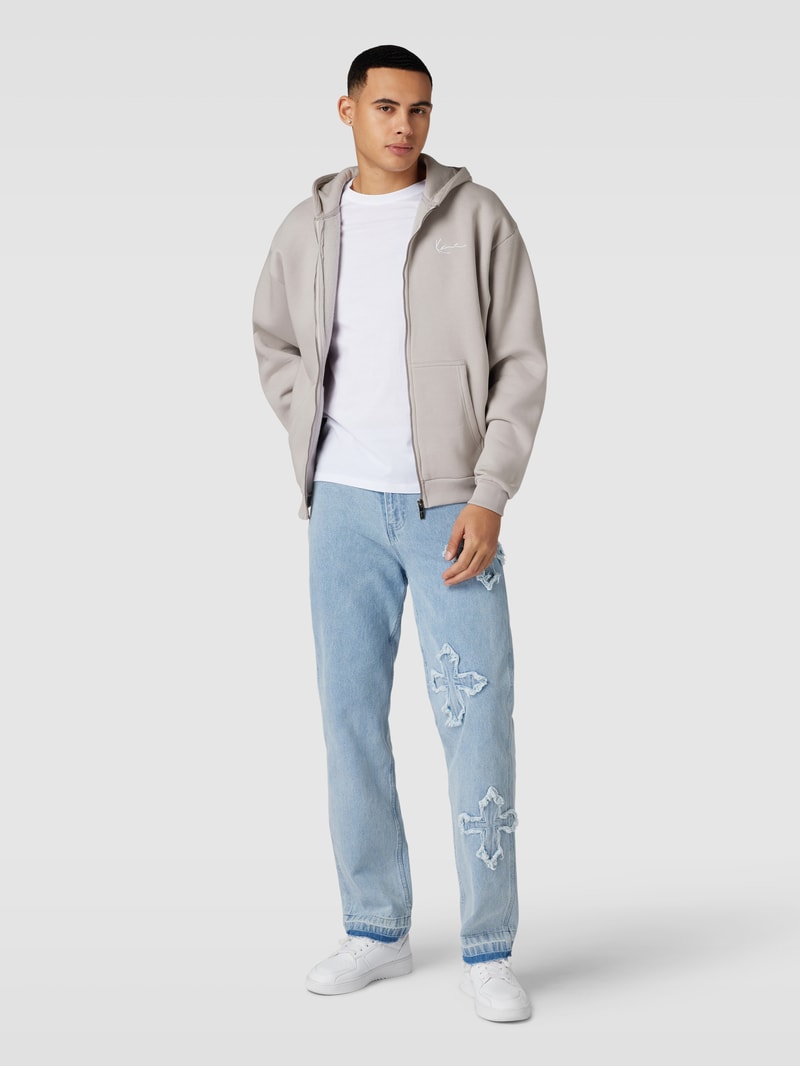 Sweatjacke mit Label-Stitching in mittelgrau