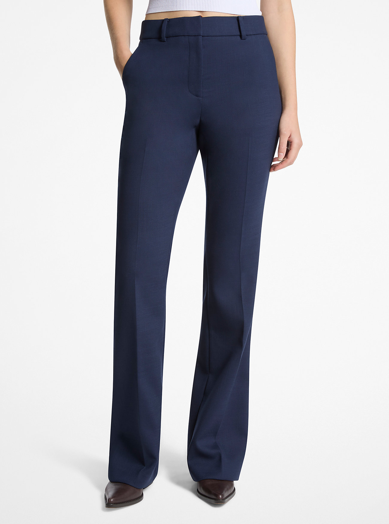 Bootcut Stretch Wool Blend Pants - MIDNIGHTBLUE