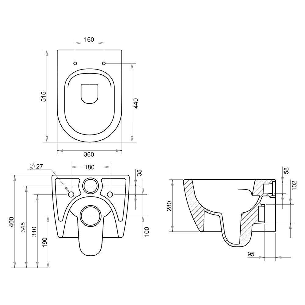 Aloni Tiefspül-WC AL5513KomplettSet, Wandhängend, Abgang waagerecht, Spülrandlos Hänge Wand-WC & Belvit Vorwandelement Spülkasten