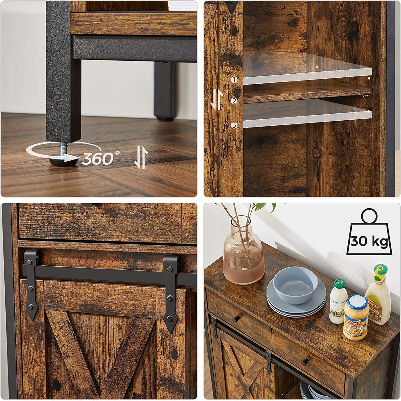 Vasagle Lagerschrank, 70x30x80cm, Schwarz
