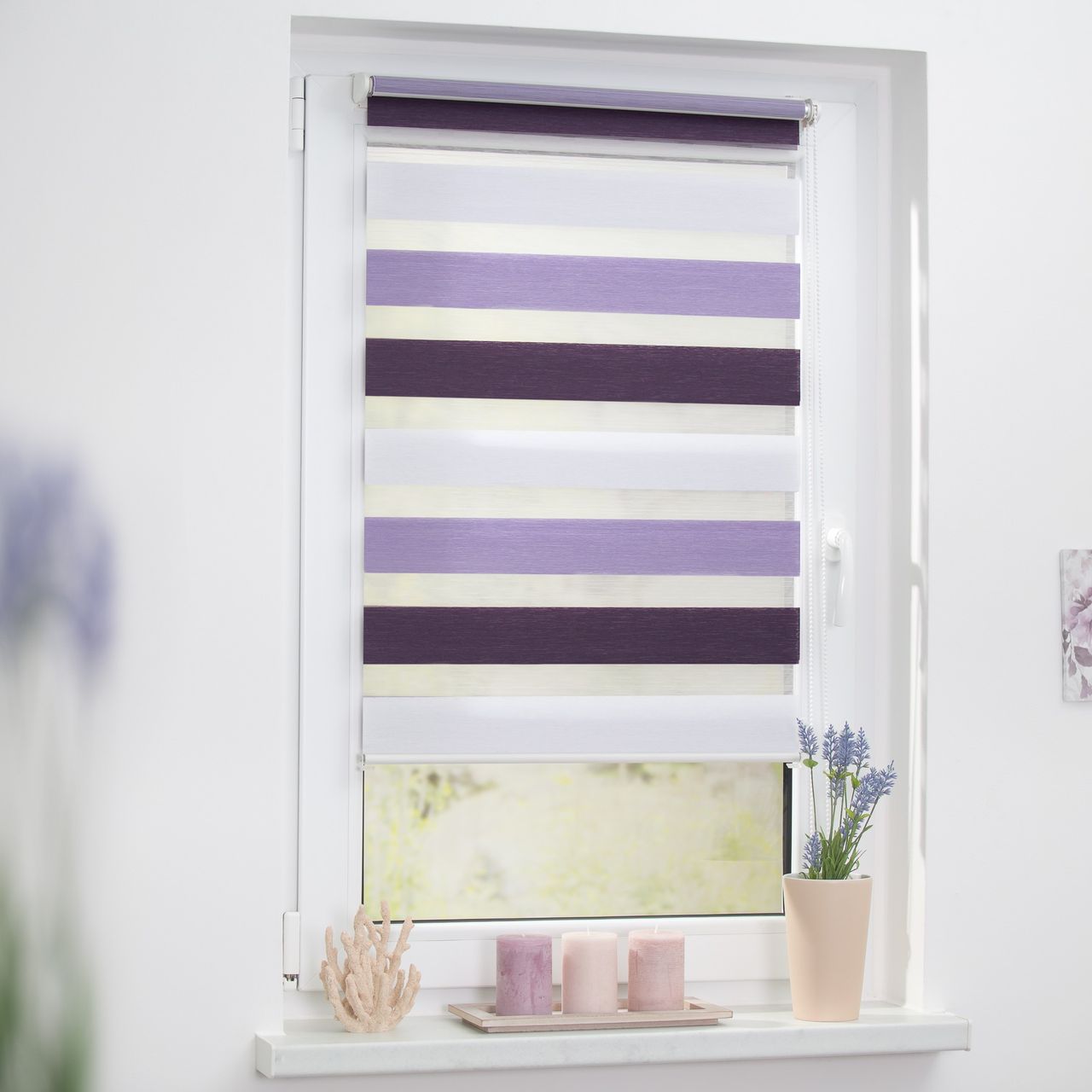 Lichtblick Duo-Rollo Klemmfix, ohne Bohren, Bunt - Violett - Lila - Weiß, 70 x 150 cm (B x L)