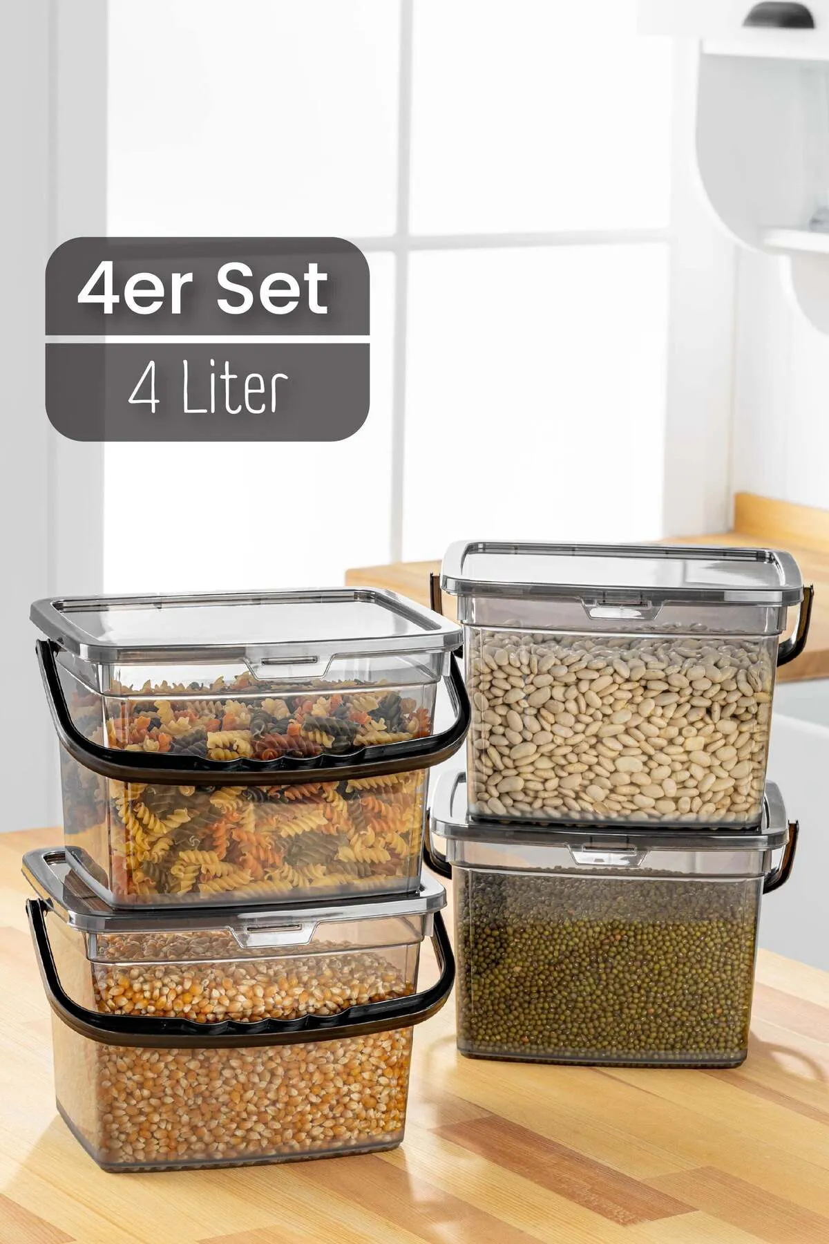 Viwares  VİWARES 4 PACK RECHTECKIGER BEHÄLTER FÜR MEHL UND HÜLSENFRÜCHTE, 4 LT