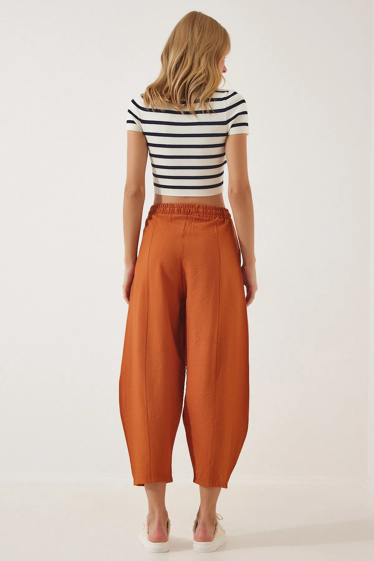 Happiness İstanbul  Damen-Hose „Ayrobin Shalwar“ aus gefliestem Leinen CI00035