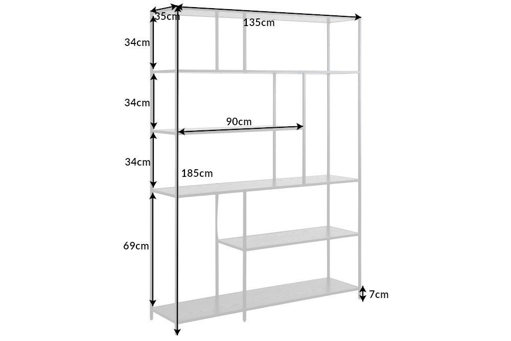 riess-ambiente Bücherregal SLIM LINE 185x135cm schwarz, Einzelartikel 1-tlg., Wohnzimmer · Holzwerkstoff · Metall · mit Ablage · Industrial