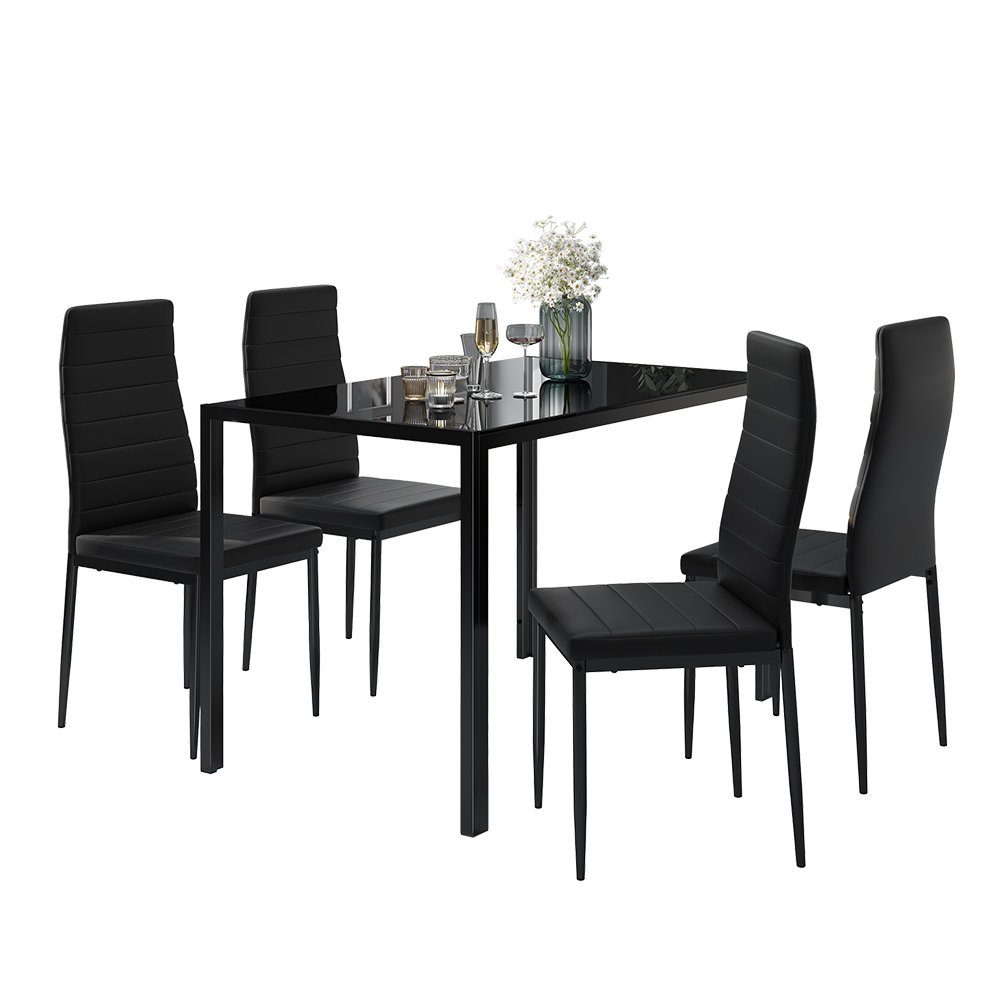 Vicco Esstisch Essgruppe GRAND METALL Schwarz mit 4 Stühlen