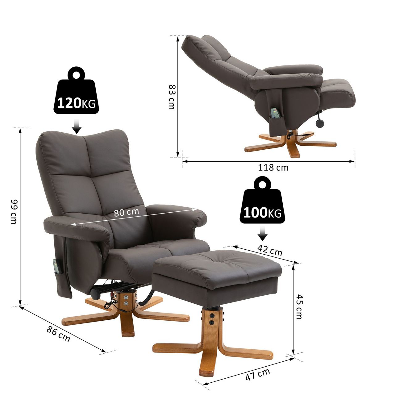 HOMCOM Massagesessel mit Fußhocker Relaxsessel  Braun