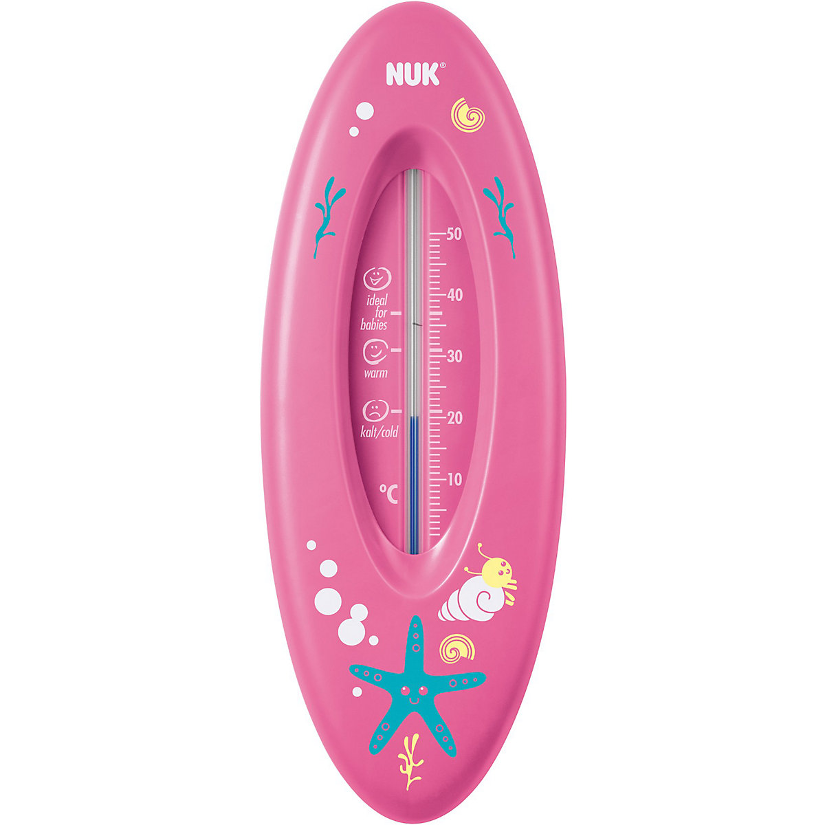 NUK Badethermometer, für sicheres Baden, natürliche Messflüssigkeit aus Rapsöl, Made in Germany, rot