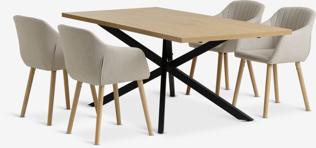 NORTOFT ADSLEV NORTOFT L200 oak table 4 chairs ADSLEV beige fabric