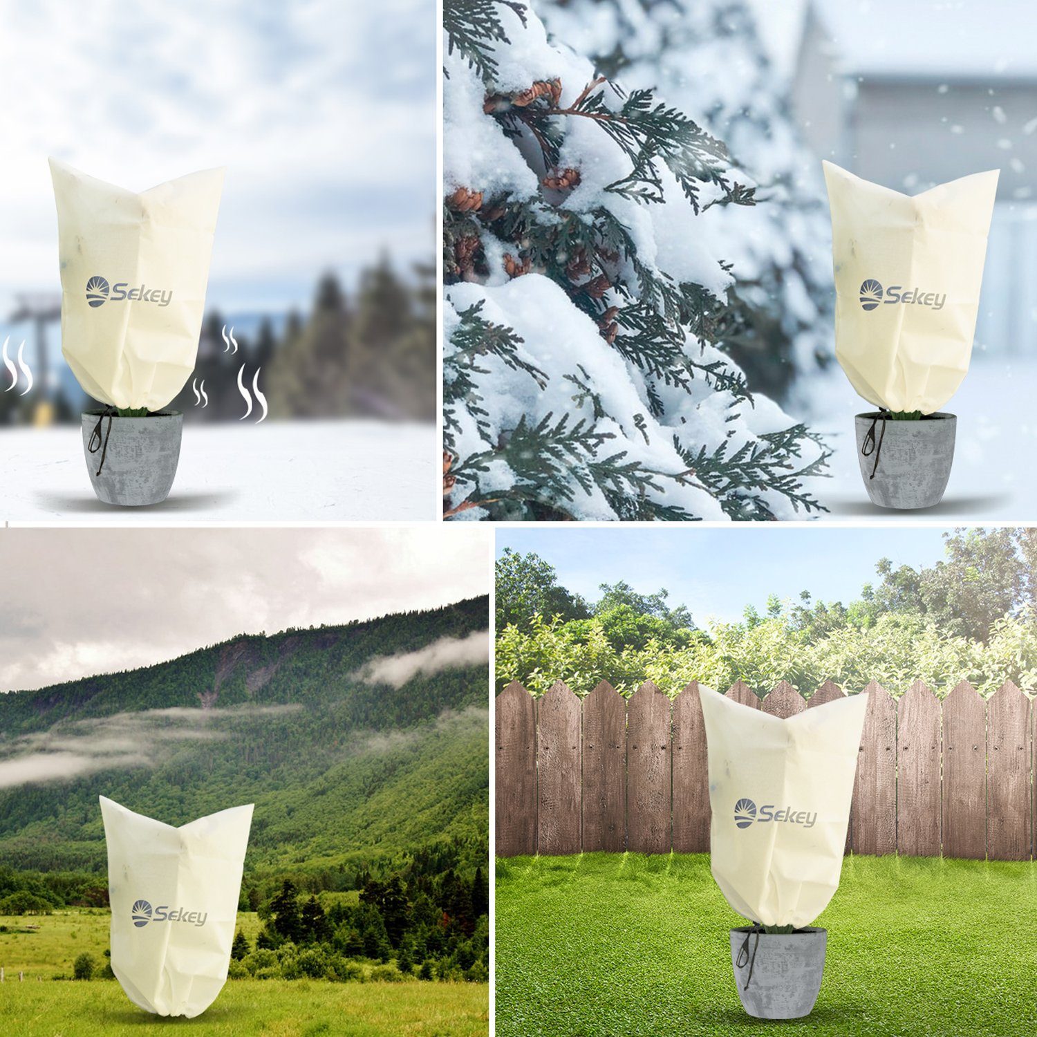Sekey Winterschutzhaube 3 Stück 80 * 60cm Winterschutz für Kübelpflanzen 50g/ Dicker Pflanzen (3-St), Frostschutz Kübelpflanzensack Pflanzenabdeckungen für Balkonpflanzen