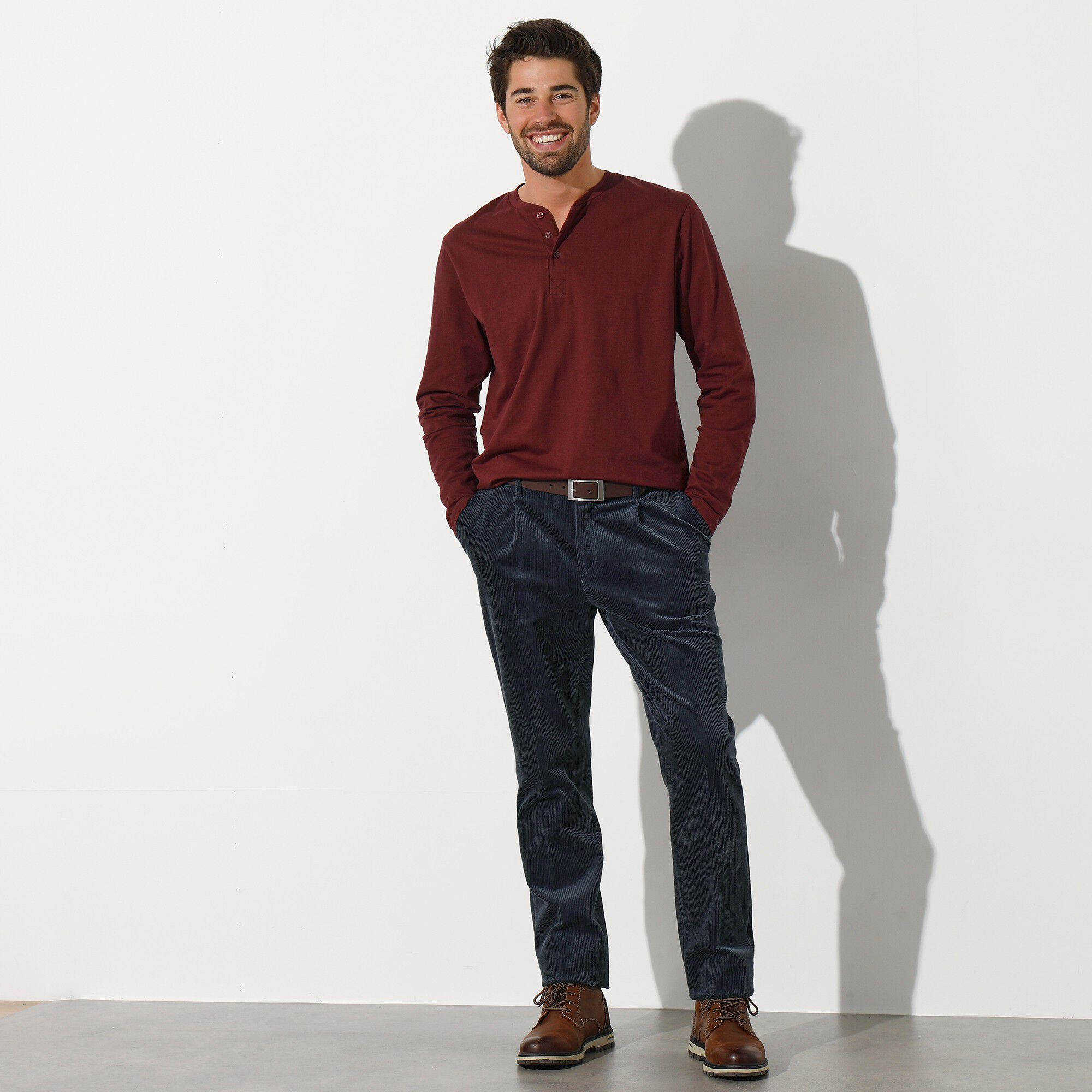 Pantalon velours taille élastiquée à pinces