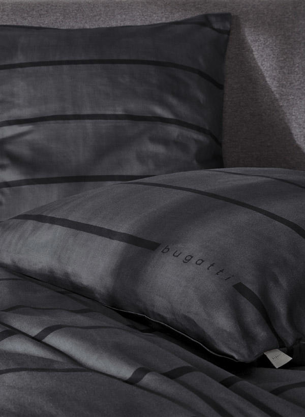 bugatti, Bettwäsche, 135x200 cm, Baumwoll-Satin, anthra-schwarz gestreift