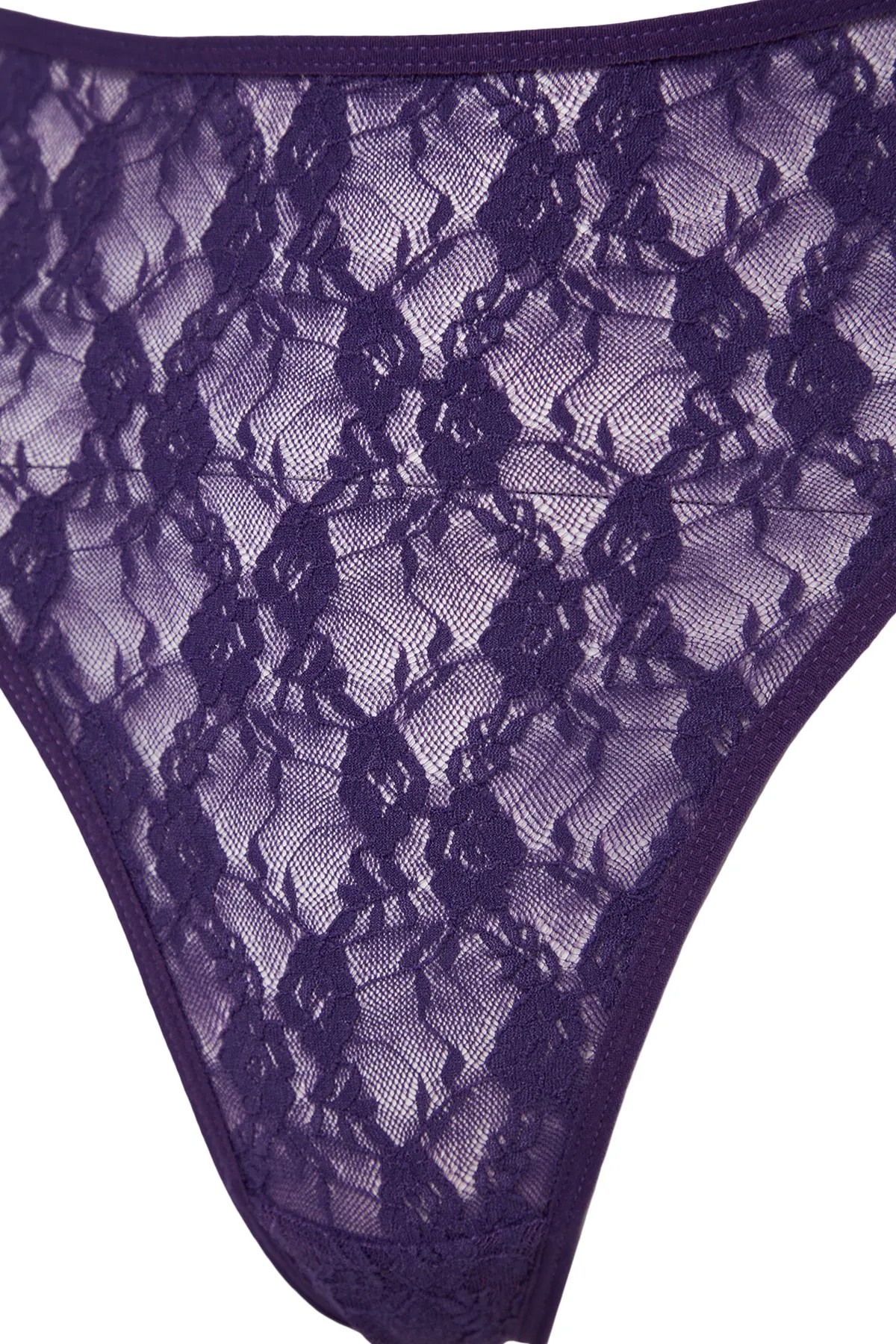 Trendyol Collection  Lila Strickbody mit gerüschtem Fenster/Ausschnitt, Seilriemen und Druckknopf THMAW23BD00010