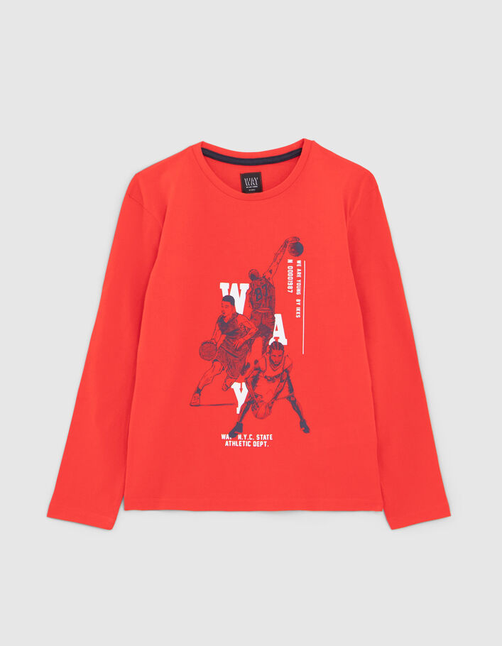 T-shirt rouge visuels basketteurs garçon