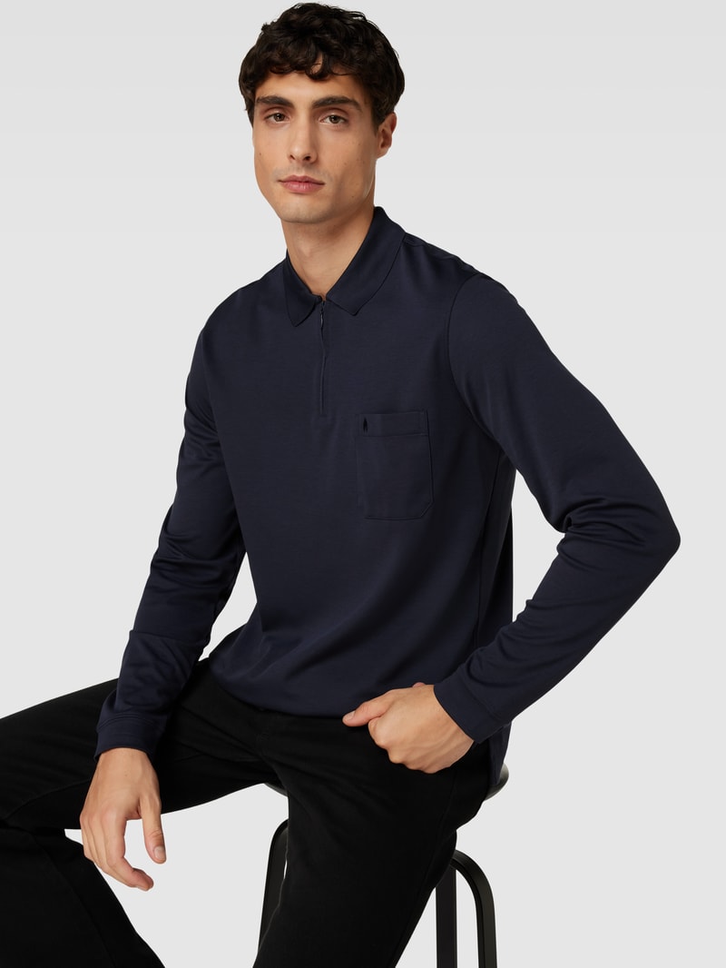 Poloshirt mit kurzer Reißverschlussleiste in marineblau