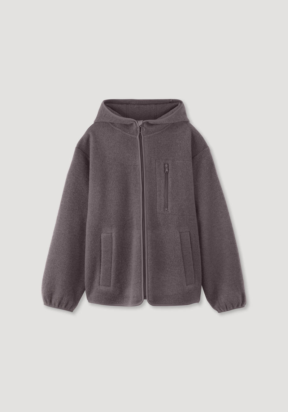 Wollfleece Jacke mit Kapuze aus reiner Bio-Merinowolle