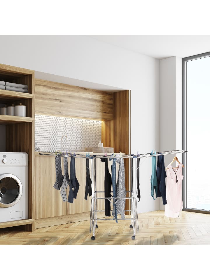 relaxdays Wäscheständer in Silber - (B)185,5 x (H)111 x (T)53 cm günstig kaufen onesize