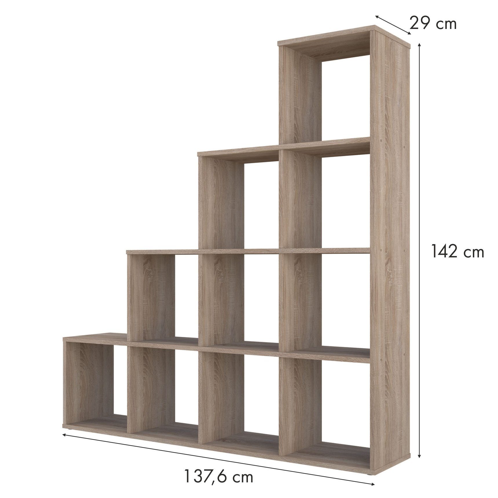 Polini Home Raumteilerregal Polini Treppenregal Stufenregal Raumteiler Regal Eiche 10 Fach