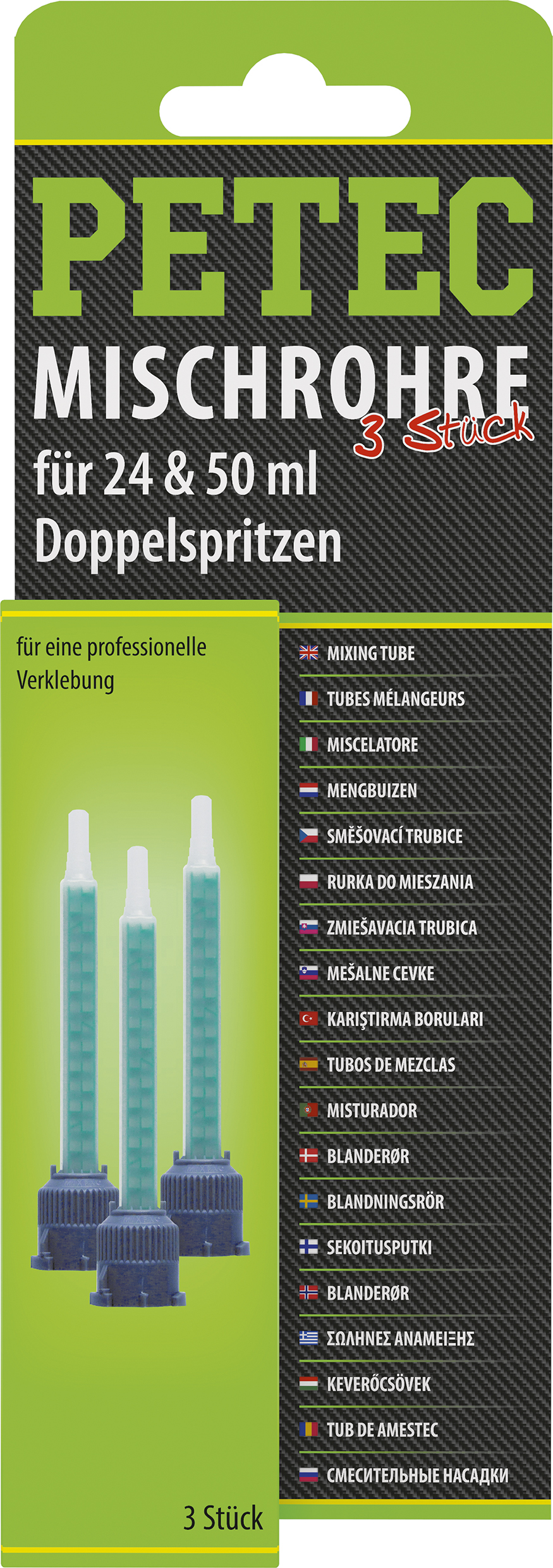 Statikmischrohre für 24 ml-Doppelspritzen und 50 ml -Doppelkartuschen von Petec - ATU