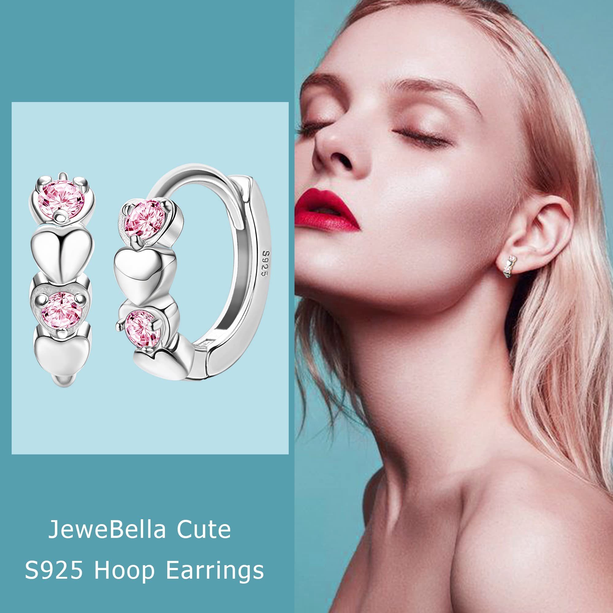 POCHUMIDUU Paar Ohrhänger Kleine Creolen Herz Silber 925 (2-tlg., Bunt Zirkonia Herz Ohrringe), für Damen Mädchen Ohrringe